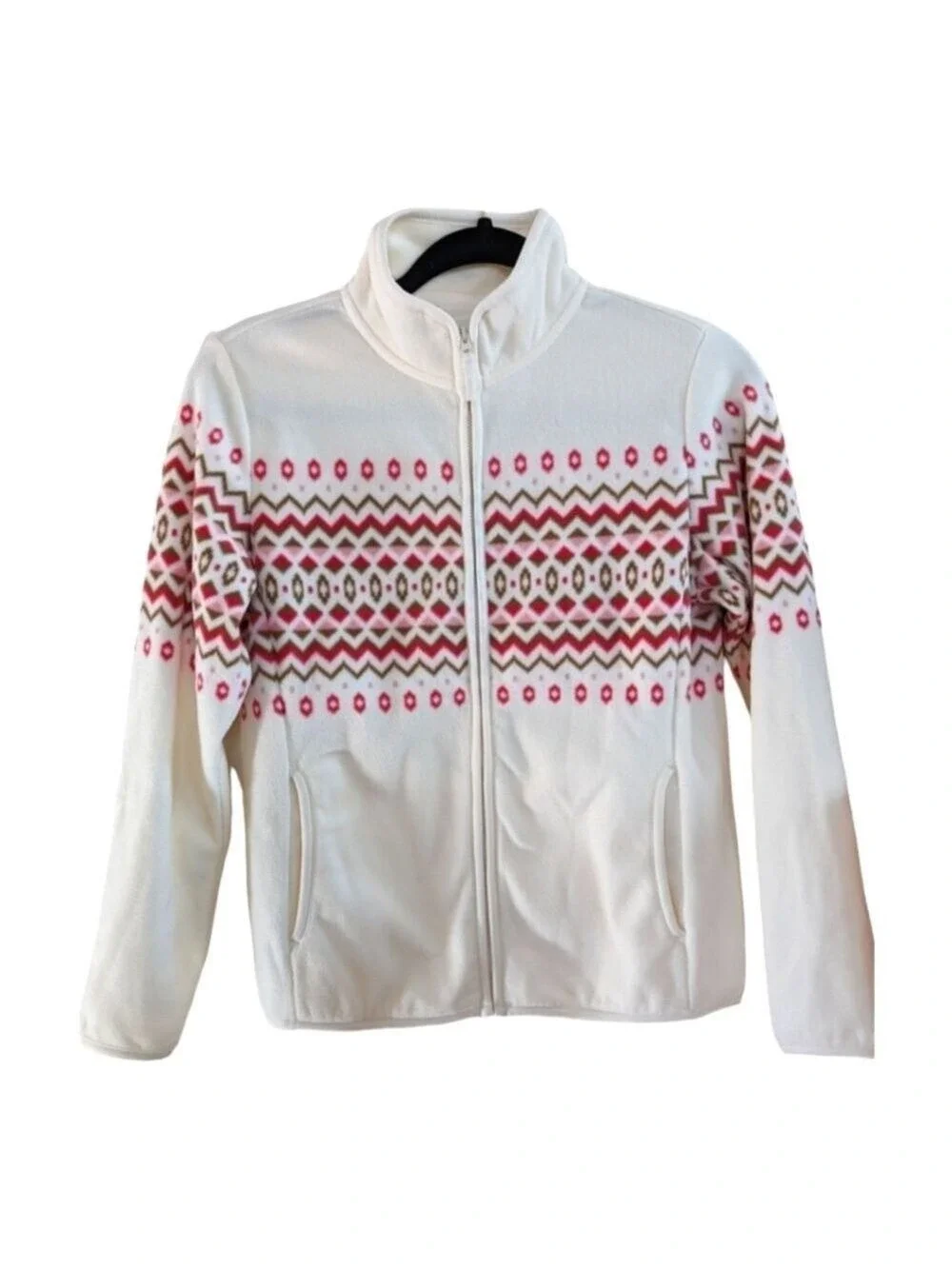 UniQlo Cream,pink,rust and brown full zip fleece Size 13Y EUC